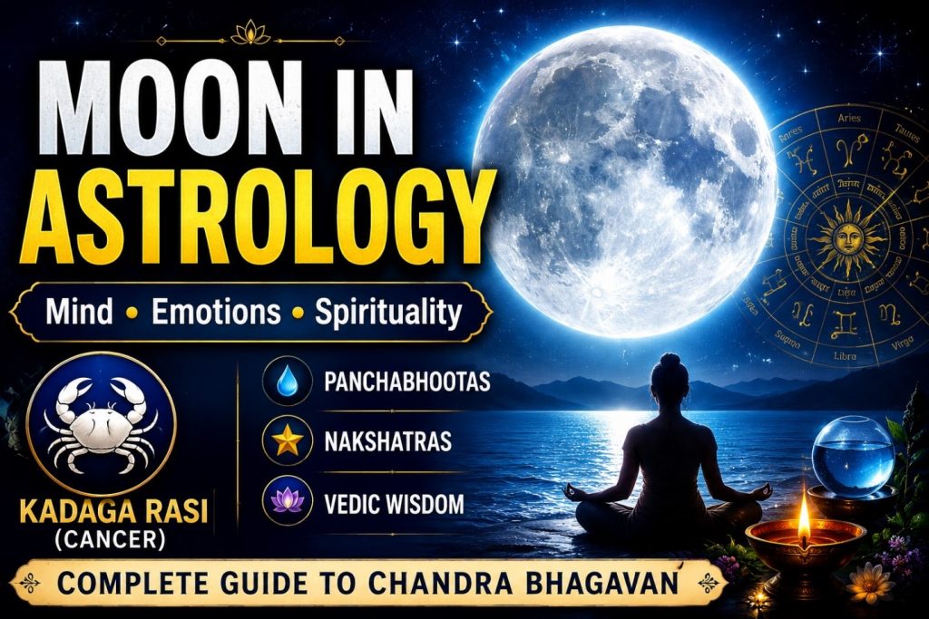 Moon in Astrology: Complete Guide to Chandra Bhagavan, Kadaga Rasi, Panchabhootas, Nakshatras, and Human Life