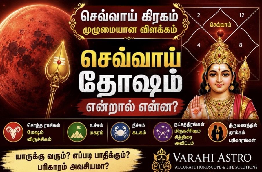 செவ்வாய்&nbsp;கிரகம்&nbsp;என்றால்&nbsp;என்ன? |&nbsp;செவ்வாய்&nbsp;தோஷம்என்றால்&nbsp;என்ன? |&nbsp;முழுமையான&nbsp;வேத&nbsp;ஜோதிட&nbsp;விளக்கம்&nbsp;| Varahi Astro